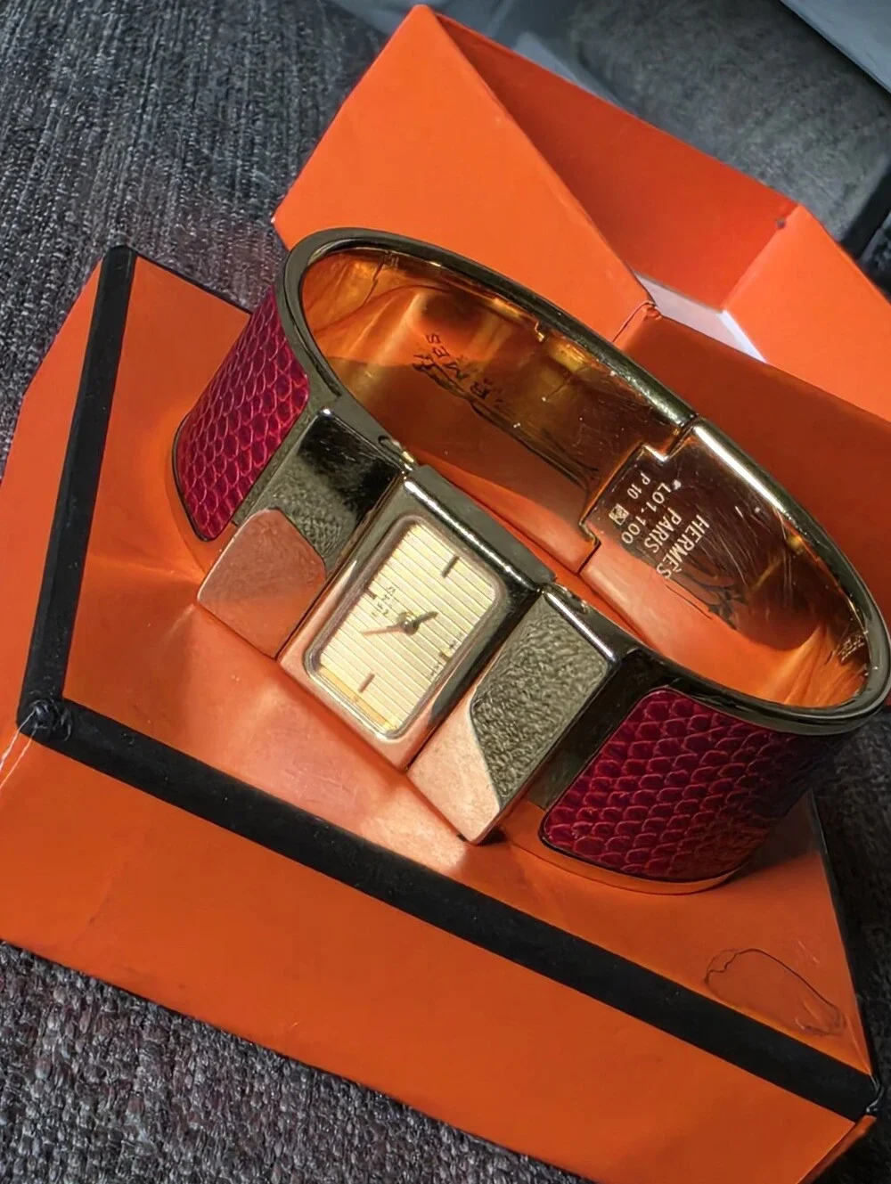 Authentic Hermes Loquet Bangle Bracelet Watch